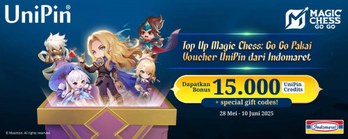 Beli Voucher UniPin di Indomaret Bisa Dapetin Bonus 15rb UniPin Credits dan Special Gift Codes Magic Chess: Go Go!!